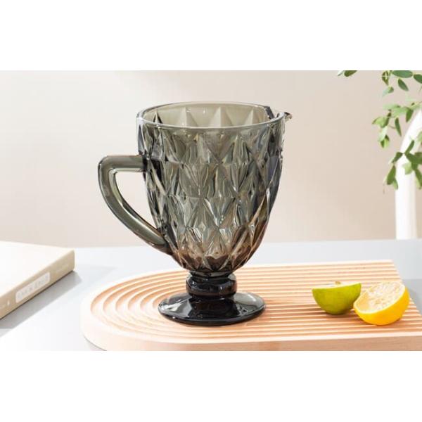 38 Oz Smoke Gray Glass Water Pitcher Jug With Spout Machine Pressed