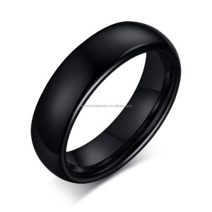 China 6mm Simple Classic Black Polished Tungsten Wedding Band Ring Trendy Gift for Engagement and Parties on sale