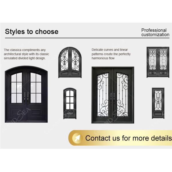 Modern Screen Custom Arches Top Exterior Front Double Entry Iron Glass Door Villa Front Entry Iron Pivot Door