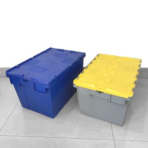Heavy Duty Recycle Plastic Crate With Hinged Attached Lid Tool Moving Box