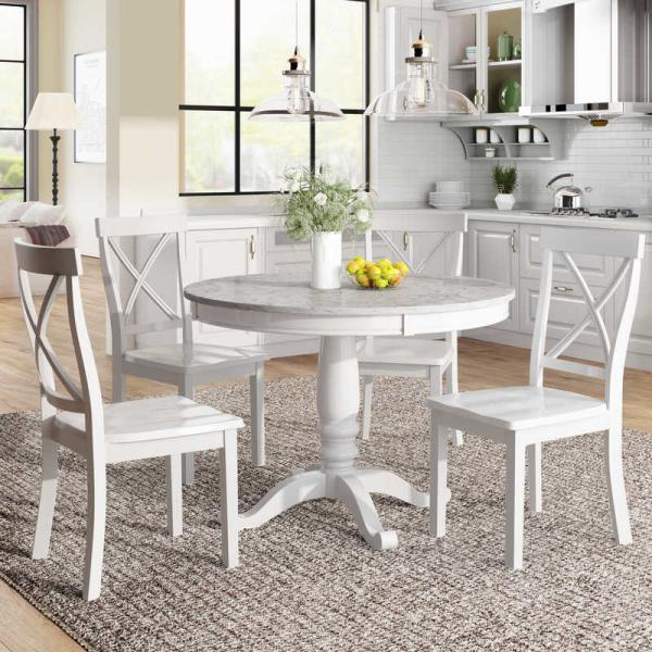 White Tomile 4 Persons Dining Room Table And Chair Set Of 5 Pieces