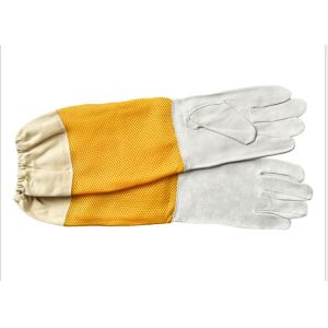 Cheap L - XL White Sheepskin Beekeeping Gloves With Yellow Soft Ventilated Sleeve for sale