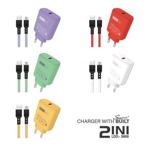QC3.0 5V 2.1A Macaron Travel Adapter 2 In 1 With USB Data Cable