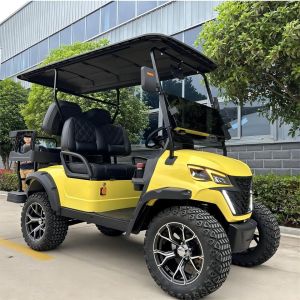 China 2+2-Seater Luxury Bright Yellow Electric Golf Cart With High Horsepower 14-Inch Off-Road Tires Lithium Battery on sale