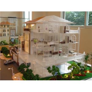 Miniature scale model villa with interior furniture , handmade architectural