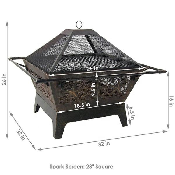 Quality 32 Inch Large Portable Charcoal Square Fire Pit Wood Burning Patio wholesale