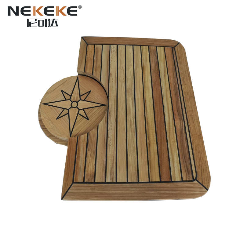 Barrel Folding Teak Table Top With Star Inlay For Boats And Yachts