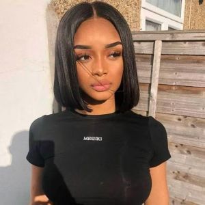 China Front Lace Wigs Human Hair Straight Short Real Human Hair Wigs No Shedding on sale