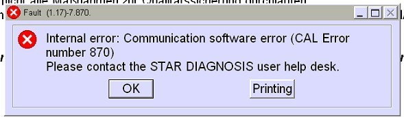 MB STAR C3 Mercedes Benz Star Software , Internal Error CAL Number 870 DAS