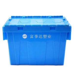 Silk Printing Plastic Nestable Stackable Crates Box Tote with Cover Big Capacity
