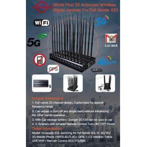 45W 22 Antennas Wireless Signal Jammer 40m Remote Control Infrared