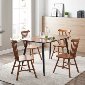 L55.125" H29.9" Wood Veneer Dining Table Iron Legs Simple Rectangular Dining