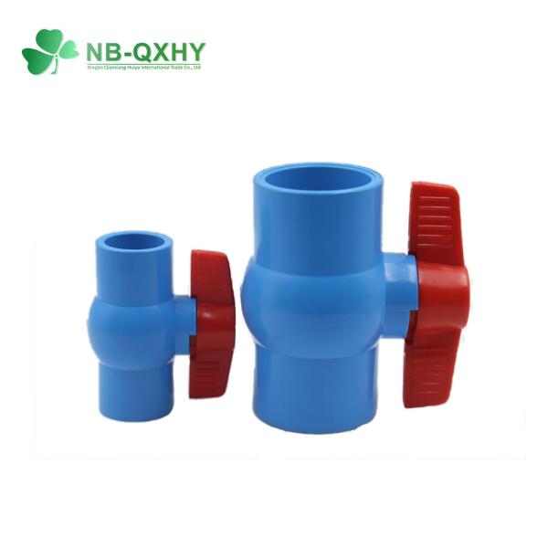 Red Handle Blue PVC Plastic Compact Ball Valve for Water Media Socket and