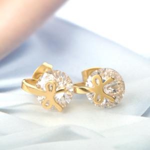 China Stainless Steel Jewelry Bowknot earrings, Diamond Stud Earrings with gold color, Sweet Girls Fashion Jewelry on sale