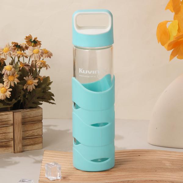 550ml Leak Proof Custom Unbreakable Glass Drinking Water Bottle Wide Mouth Glass Water Bottle With Silicone Sleeve And Handle Dishwasher Safe