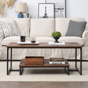 Rustic Wood And Metal Coffee Table Rectangular Nesting Side Tables