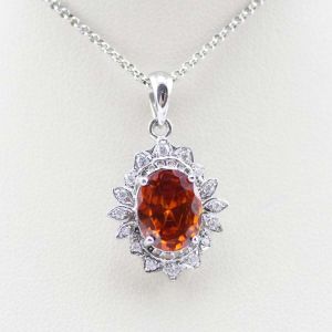 925 Silver Oval Ruby Cubic Zirconia Pendant Necklace (FP033)