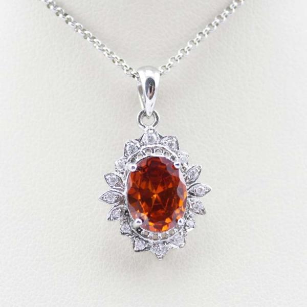 925 Silver Oval Ruby Cubic Zirconia Pendant Necklace (FP033)