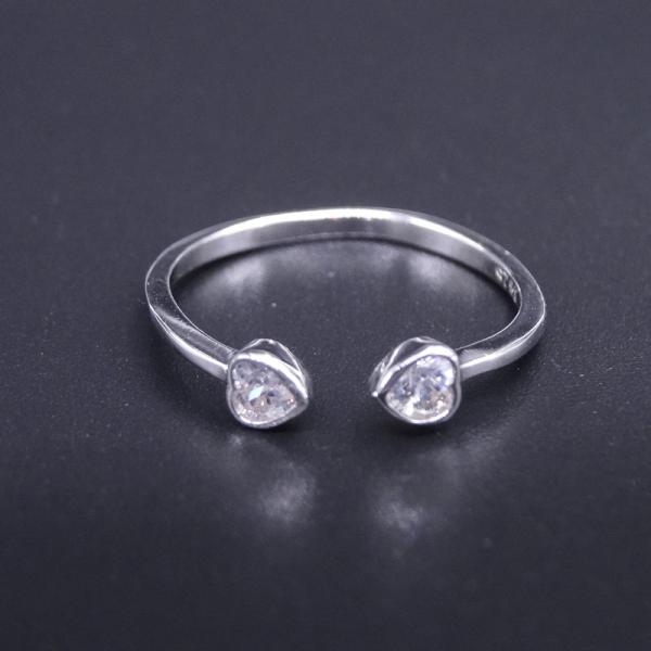 Quality Personalized Jewelry Silver Cubic Zirconia Rings Korean Style With Double Heart Shape wholesale