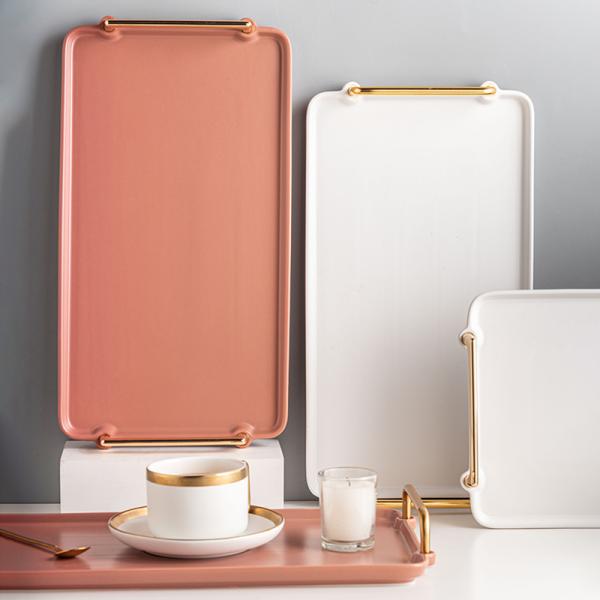 Ramadan Ceramic Tray With Gold Rim Handles Handpainted Eid Al Fitr Porcelain Plate