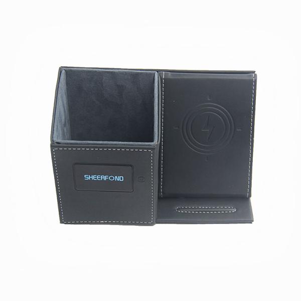 Quality Nonslip LED Leather Wireless Phone Charger Pen Holder Washable For Desk wholesale