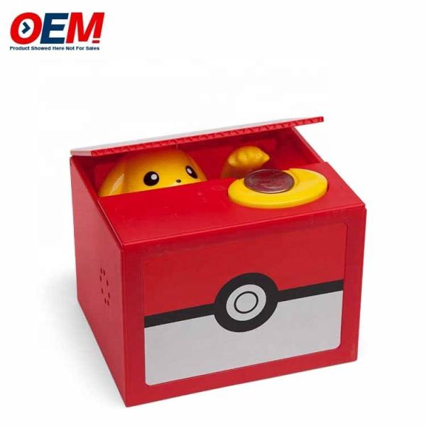 OEM factory make Cartoons Plastic Coin Bank PVC Pika With Lock Key Piggy Bank