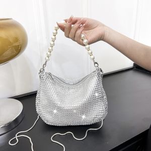 New pearl handle imitation full diamond handbag shoulder bag Cross-border