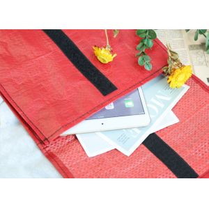 Red Color Foldable PP Woven Shopping Bag With Black Velcro Strip Clutch