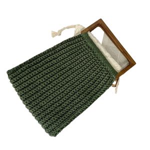 China Green Crochet Hand Made Bags Ice Hemp Material with Wooden Handle OEM ODM on sale