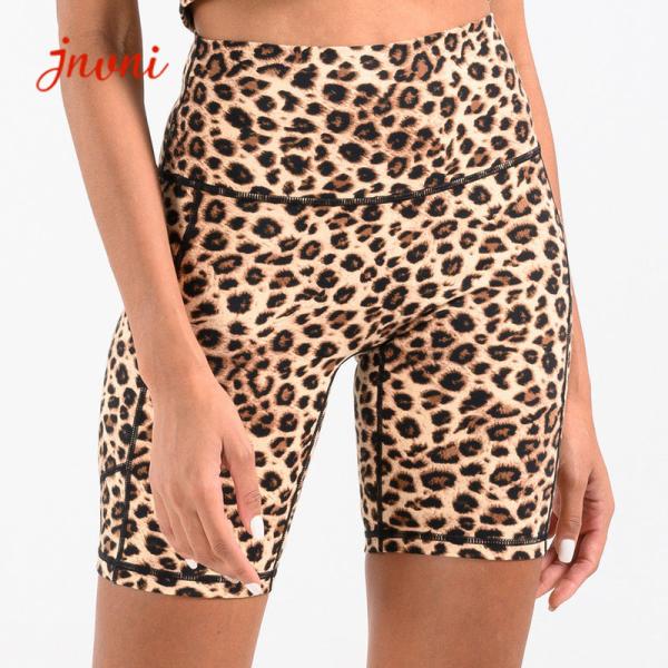 High Waisted Active Yoga Shorts Animal Print Workout Shorts Squat Proof Leopard