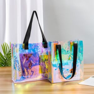 Shiny Plastic Shopping PVC Bag Laser Transparent Holographic Iridescent Womens