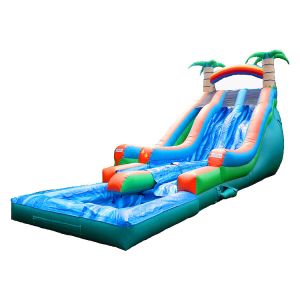 Double Lane Inflatable Slides Water Or Dry Slide With Swimming Pool For Party