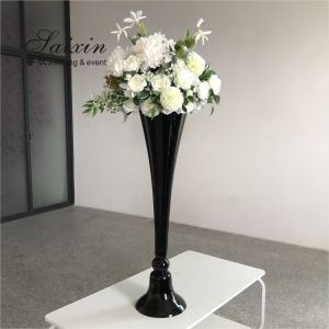 China 80cm-100cm Tall Black Glass Stemmed Glass Vase Hurricane For Wedding Table Centerpiece on sale