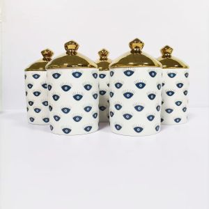 Eye Pattern Candle Ceramic Containers With Letterpress Printing Gravure Printing