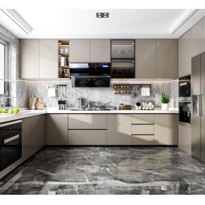 Modern U Shape Kitchen Furniture With MDF Matte Lacquer Countertop Island