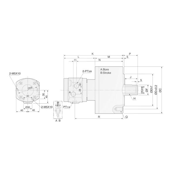 MS Non through-hole rotary hydraulic cylinder(valve included)