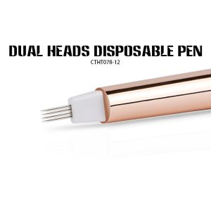 3D Disposable Microblading Pen Golden Double Head With Curve Shading Blade
