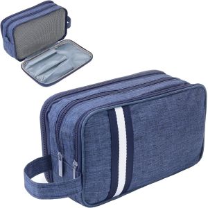 China Navy Blue Water-resistant Toiletry Organizer Dopp Kit Travel Bag for Traveling Accessories Toiletries on sale