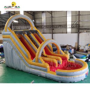 Cheap Summer Party Inflatable Water Slide Grayish Yellow Inflatable Wet Slide With Splash for sale