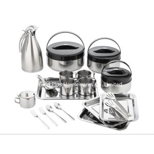 China 19pcs Kitchen appliances nonstick food warmer lunch box container coffee pot & mug stainless steel carafe cutlery set on sale