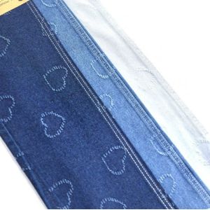 Embroidered Style Stretch Heart Shape Pattern Blue Denim Fabric For Women Jeans