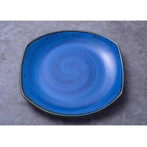 Square Shape Ceramic Shallow Dinner Dish Plate Dinnerware Dark Blue Color
