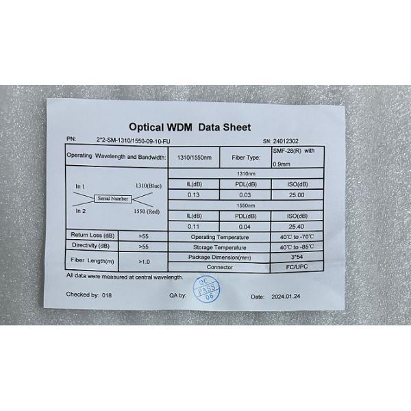 2×2 Optical WDM 1310/1550nm SMF28e Single Model FC/UPC Connector Steel Tube