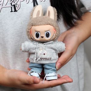 Cheap Luxury 17cm Pull Cloth Doll for Boys Famous Heart Macaron Labubu with Vinyl Face Only Clothes in a Mystery Box for sale