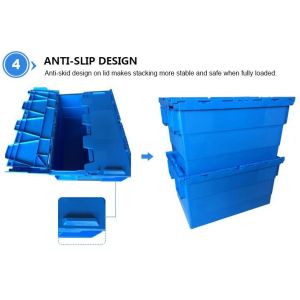 Heavy duty stackable attached lid turnover box, Stackable and nestable plastic