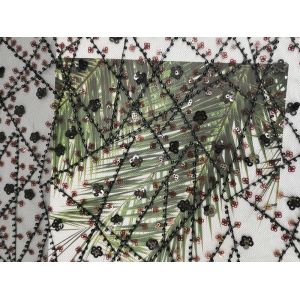 Multicolor Lace Bead Embroidered Sequin Mesh Fabric