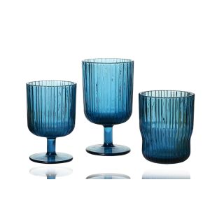 FDA Plain Stem Multi Colored Cut Crystal Wine Glasses Solid Ink Blue