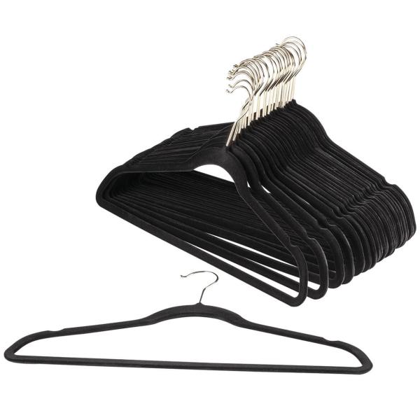 Quality CA65 Slimline Huggable Thin Felt  Slim Velvet Hangers black color wholesale