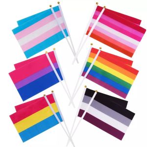 Printed Handheld Progress Pride Flag Waterproof LGBT Rainbow Flag