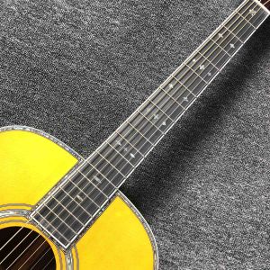Factory custom yellow 41" full solid OM 42 acoustic guitar with ebony fretboard